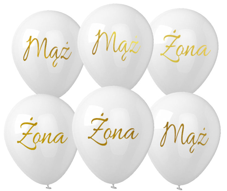 Balony białe Mąż, Żona 6 szt.