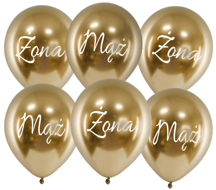Balony chrom, złote, Mąż, Żona 6 szt. Ślub