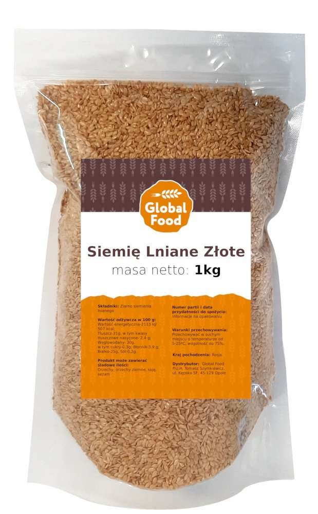 SIEMIĘ LNIANE ZŁOTE ZIARNO LEN ZŁOTY GLOBAL FOOD 1KG 1000G