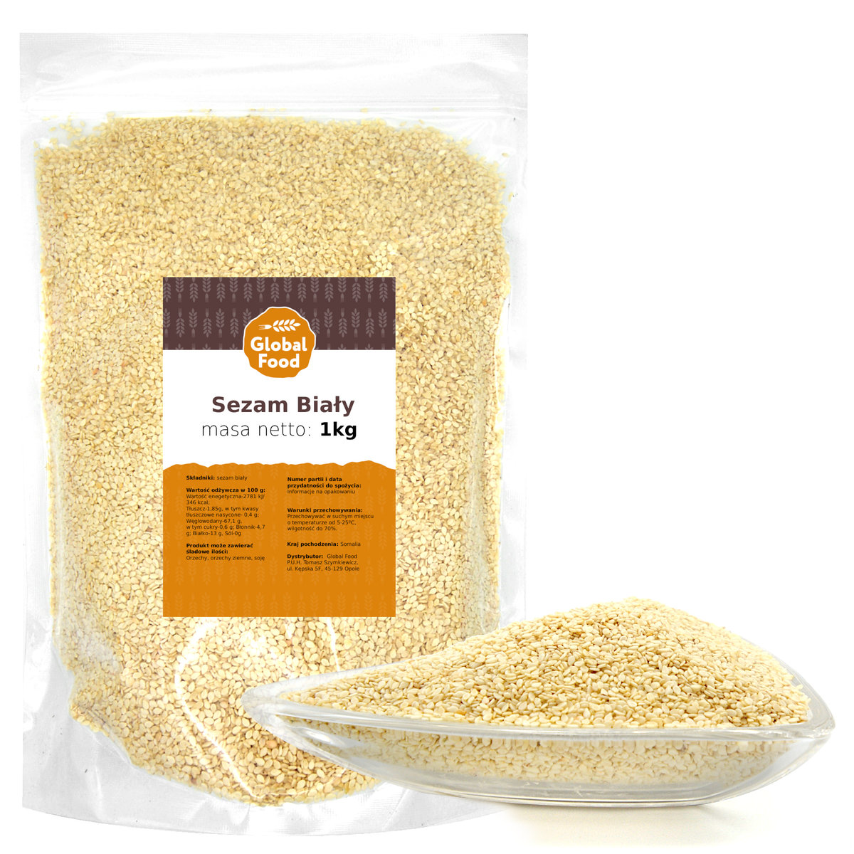 SEZAM BIAŁY ŁUSKANE ZIARNO NATURALNY GLOBAL FOOD 1KG 1000G