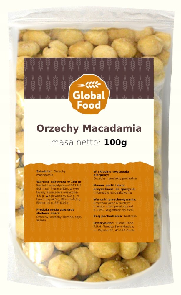 ORZECHY MAKADAMIA ORZECH MACADAMIA GLOBAL FOOD 100g