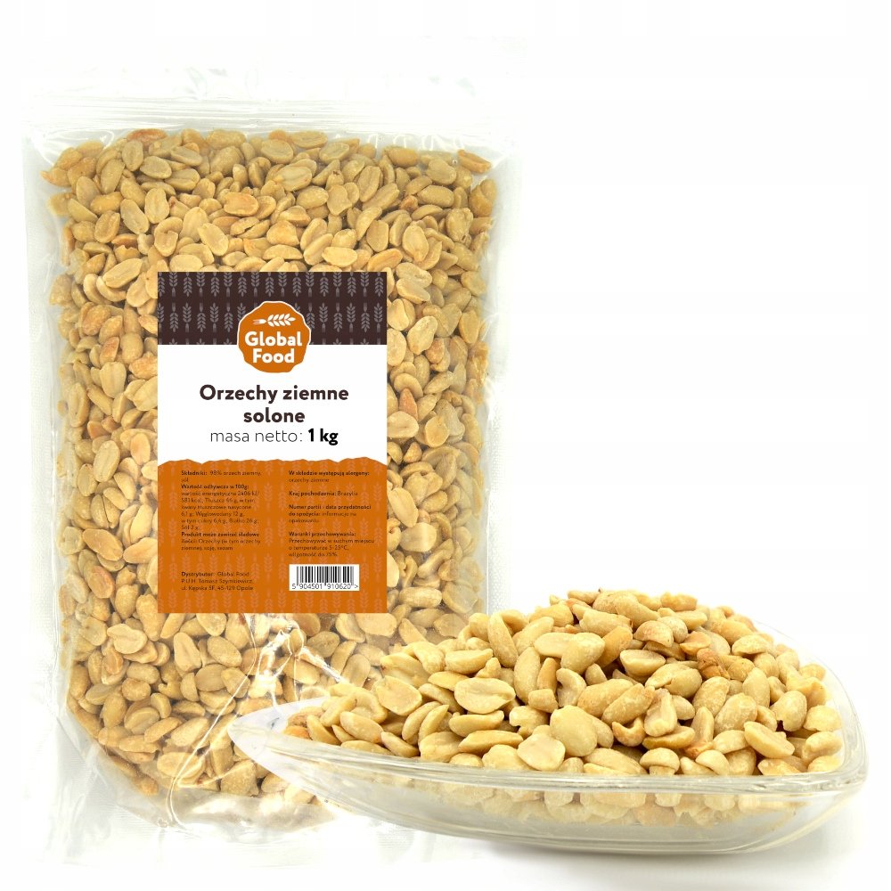 ORZECHY ZIEMNE ARACHIDOWE PRAŻONE SOLONE GLOBAL FOOD 1kg 1000g