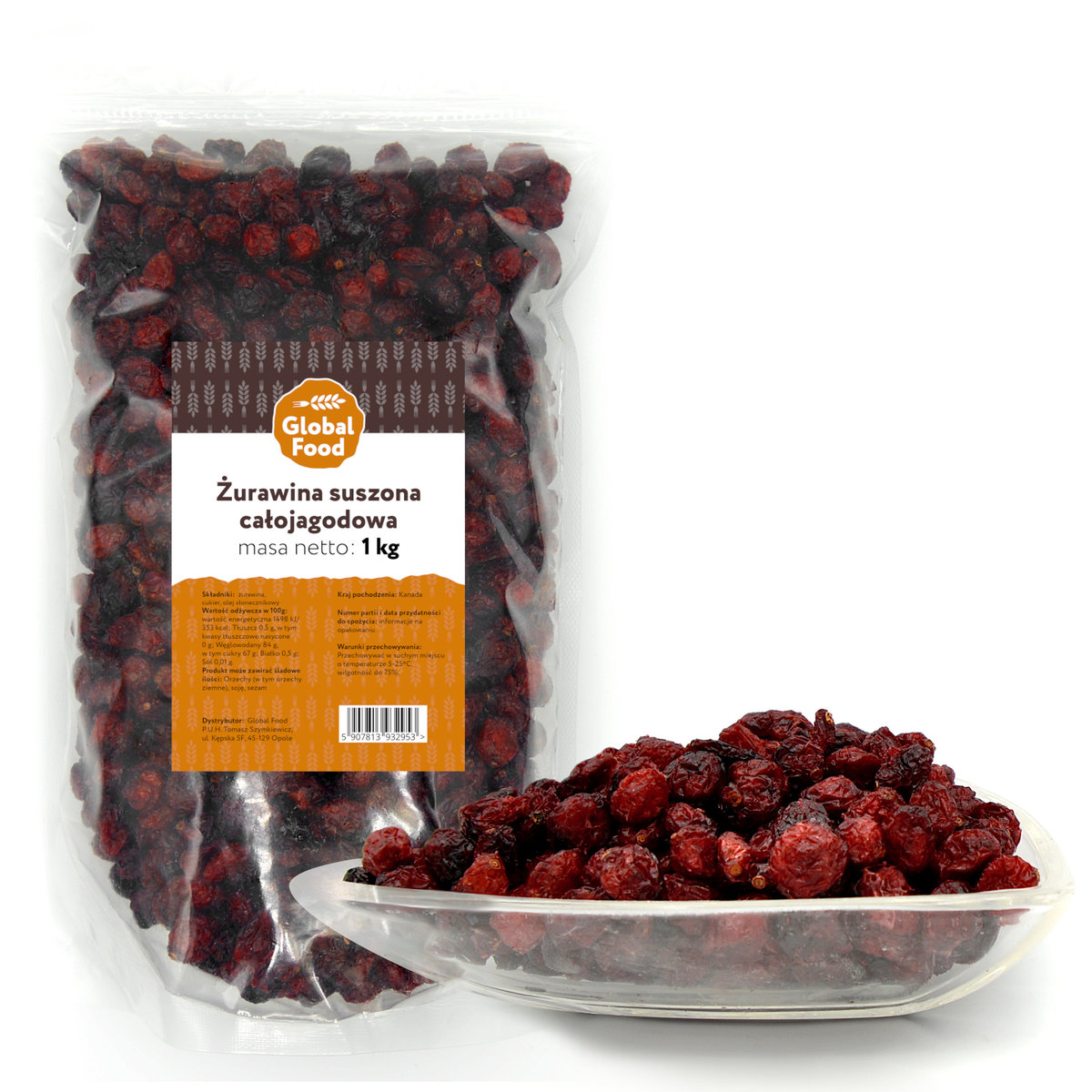 Żurawina Suszona Całe Owoce Całojagodowa Global Food 1Kg 1000G