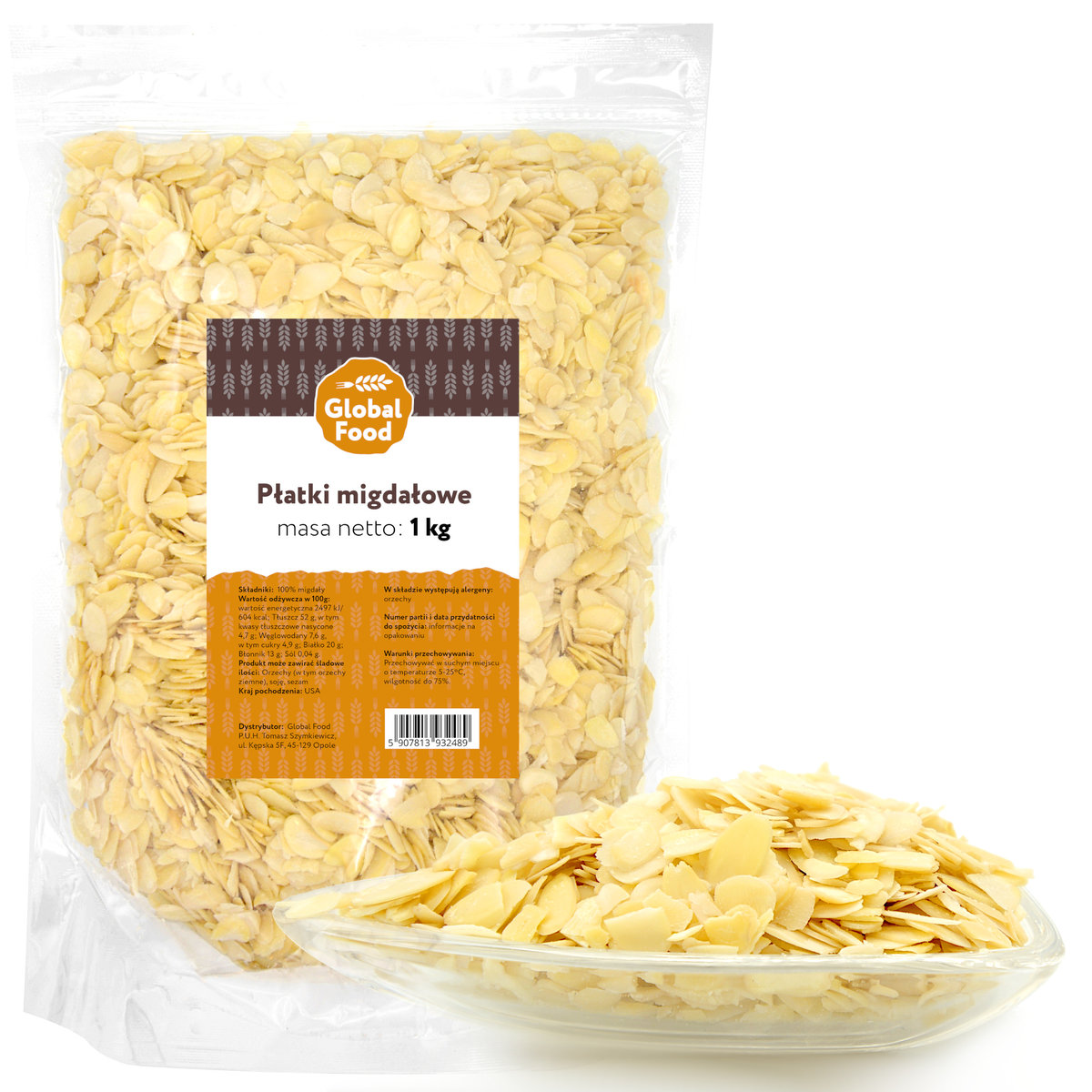 PŁATKI MIGDAŁOWE MIGDAŁY CIĘTE GLOBAL FOOD 1kg 1000g