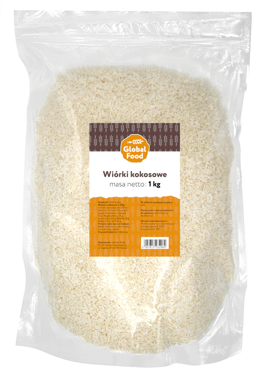 WIÓRKI KOKOSOWE MEDIUM SIZE GLOBAL FOOD 1kg 1000g