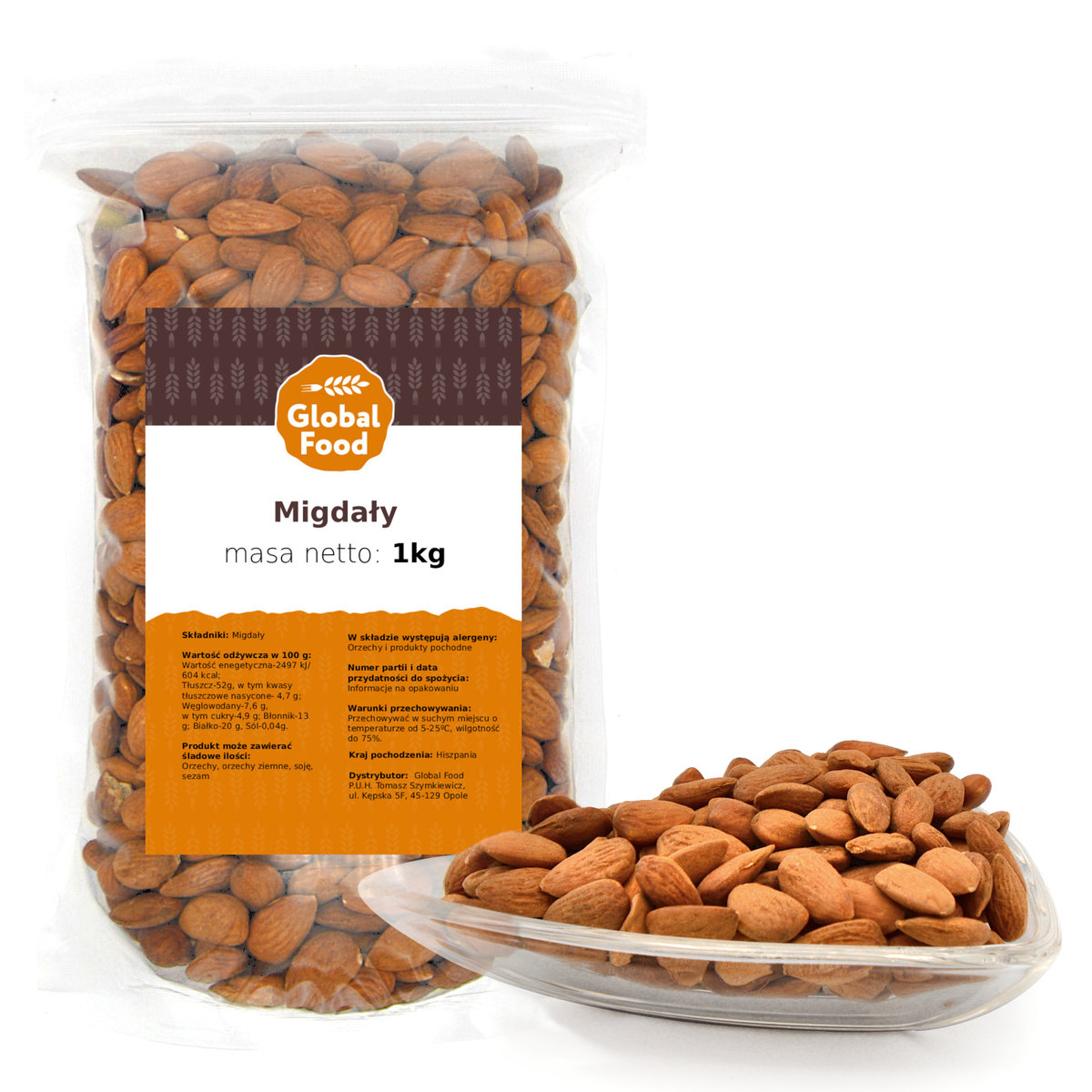 MIGDAŁY CAŁE GLOBAL FOOD 1kg 1000g