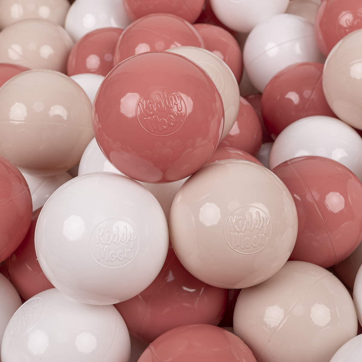 KiddyMoon Plastikowe piłeczki 7cm pastelowy beż-łososiowy-biały 50 Zabawka zestaw kulek