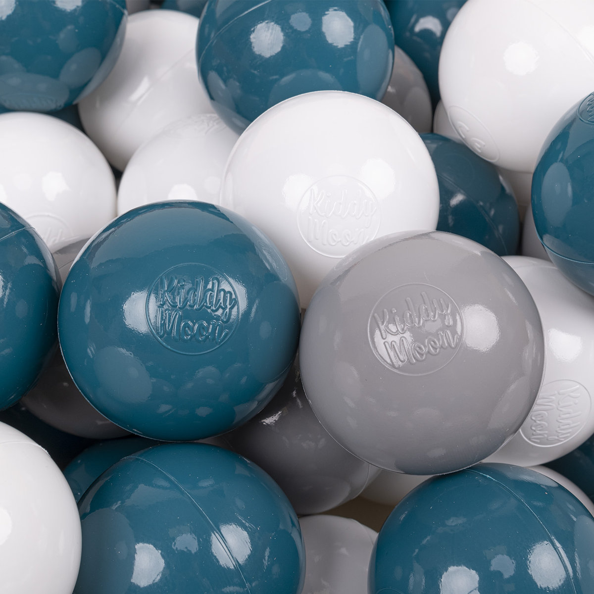 KiddyMoon Plastikowe piłeczki 7cm ciemny turkus-szary-biały 50 Zabawka zestaw kulek