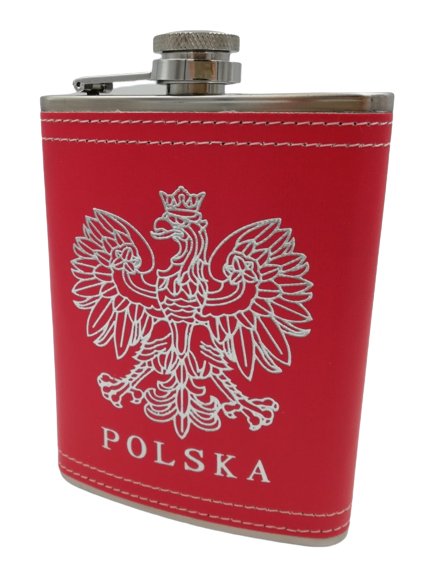 Piersiówka metalowa skórzana Polska Orzełek godło na prezent upominek