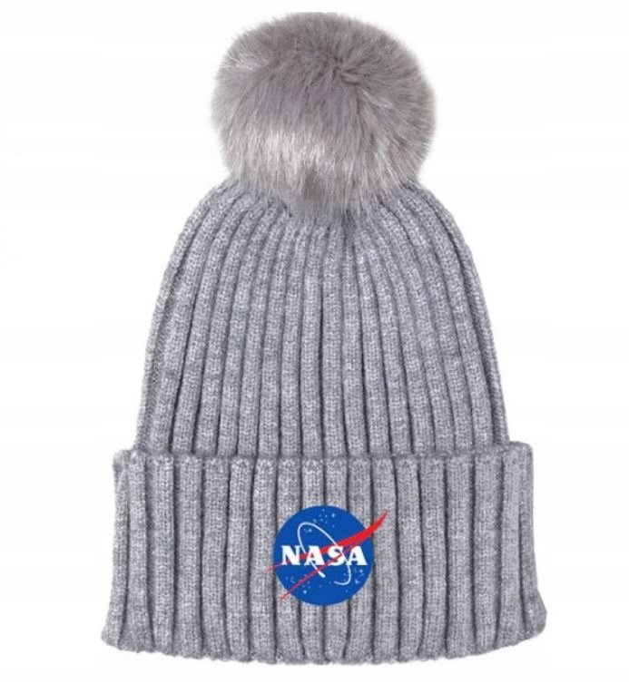 Czapka zimowa NASA szara z pomponem