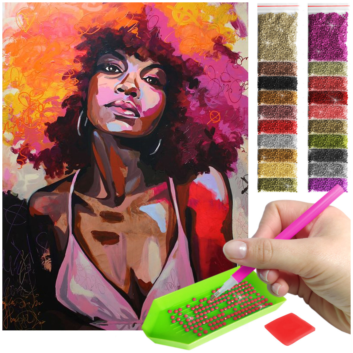 Haft Diamentowy ARTULIO, Obraz DIY 5D, Diamond Painting, Mozaika Diamentowa 30X40cm (Kobieta w kolorach zachodzącego słońca) + Zestaw Akcesoriów