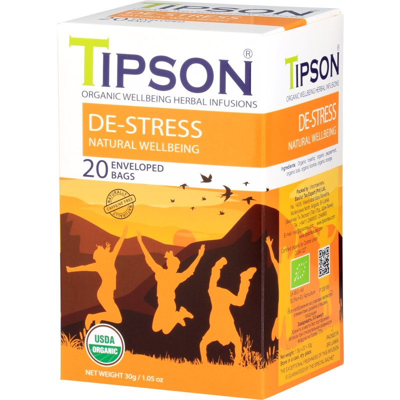 Tipson DE-STRESS herbata ziołowa RÓŻA MIĘTA TULSI POMARAŃCZA saszetki - 20 x 1,5 g