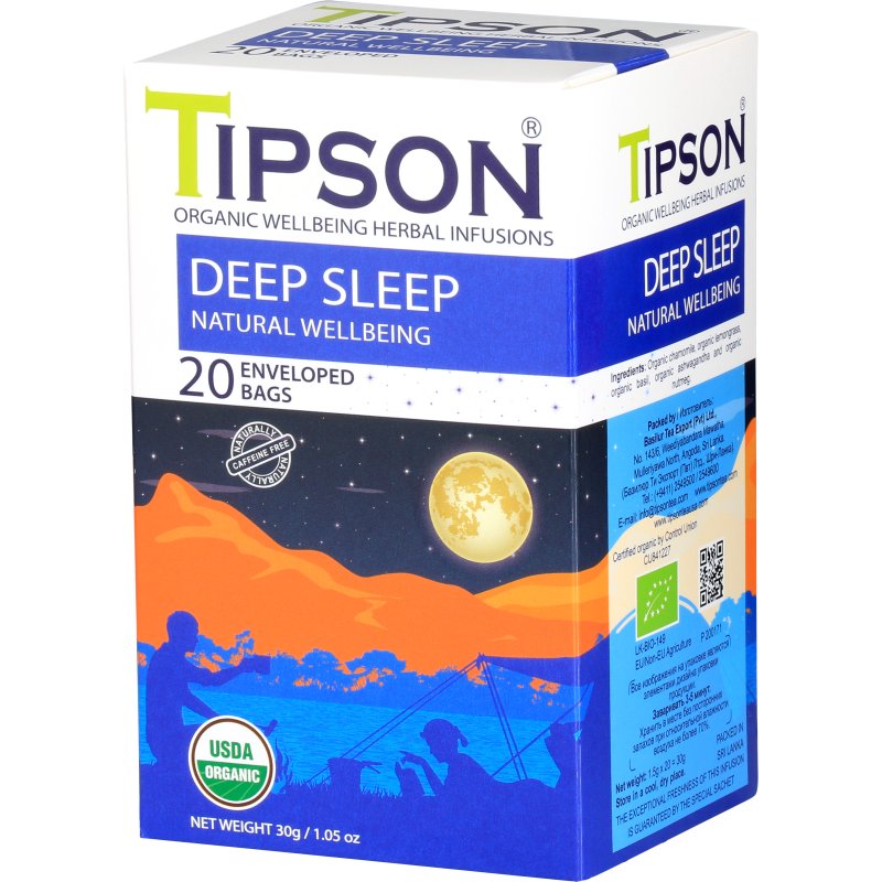 Tipson DEEP SLEEP herbata ziołowa RUMIANEK BAZYLIA ASHWAGANDHA saszetki - 20 x 1,5 g