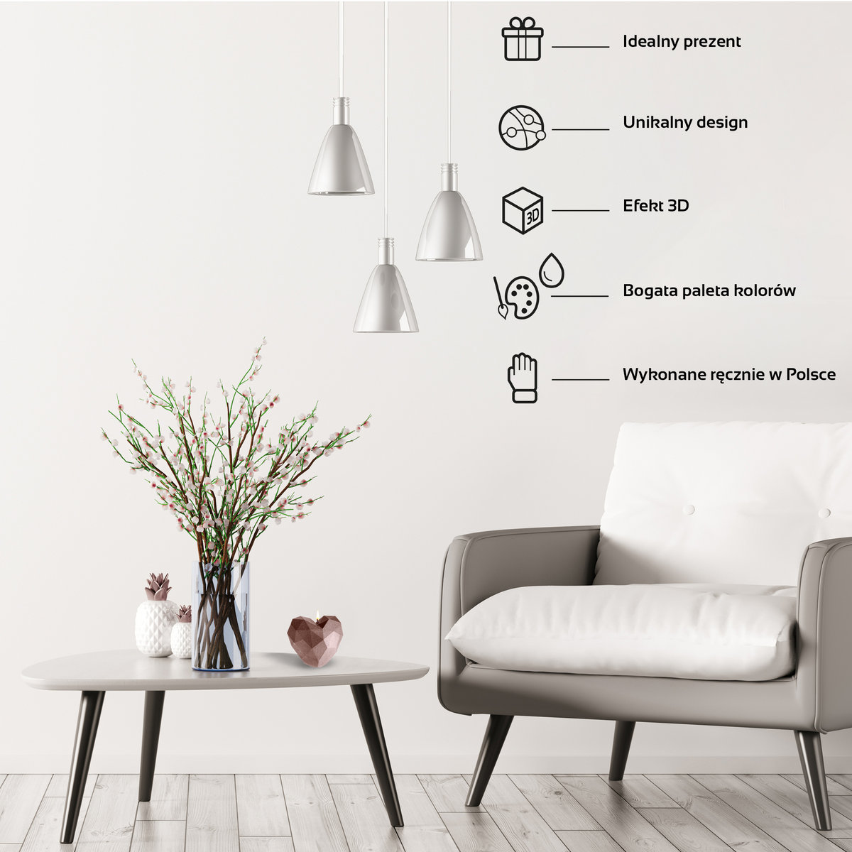 Świeca Serce Low-Poly, różowe złoto