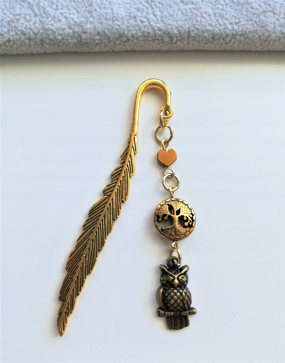 ANTYCZNA ZAKŁADKA DO KSIĄŻKI SOWA SERCE HEMATYT