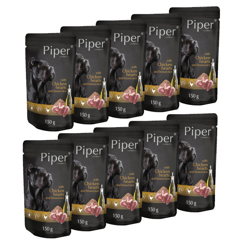 Dolina Noteci Piper Animals mokra karma dla psa z sercami kurczaka i ryżem brązowym saszetka waga 10x150 g