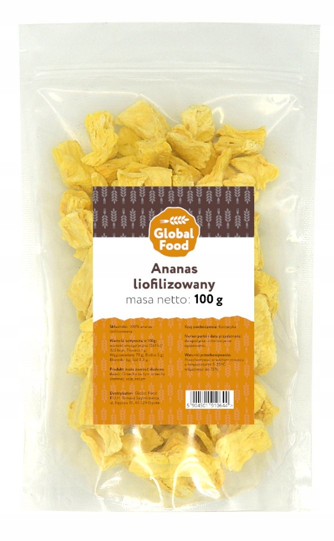 ANANAS LIOFILIZOWANY ĆWIARTKI GLOBAL FOOD 100G