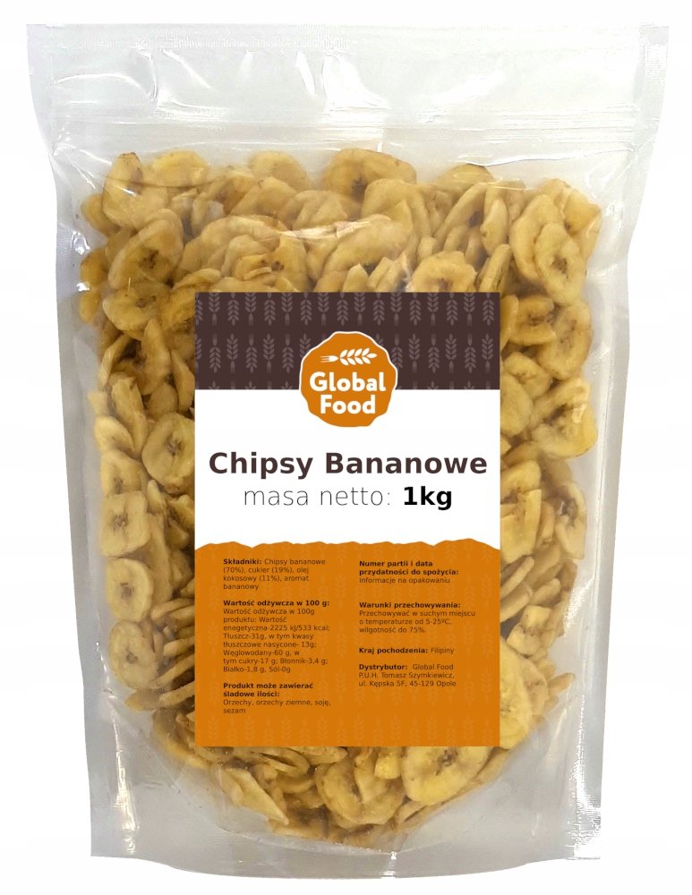 CHIPSY BANANOWE BANANY SUSZONE GLOBAL FOOD 1kg 1000g