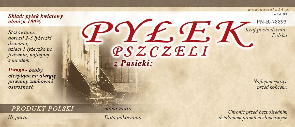 Etykiety na Pyłek Pszczeli (50szt) - wzór EP3