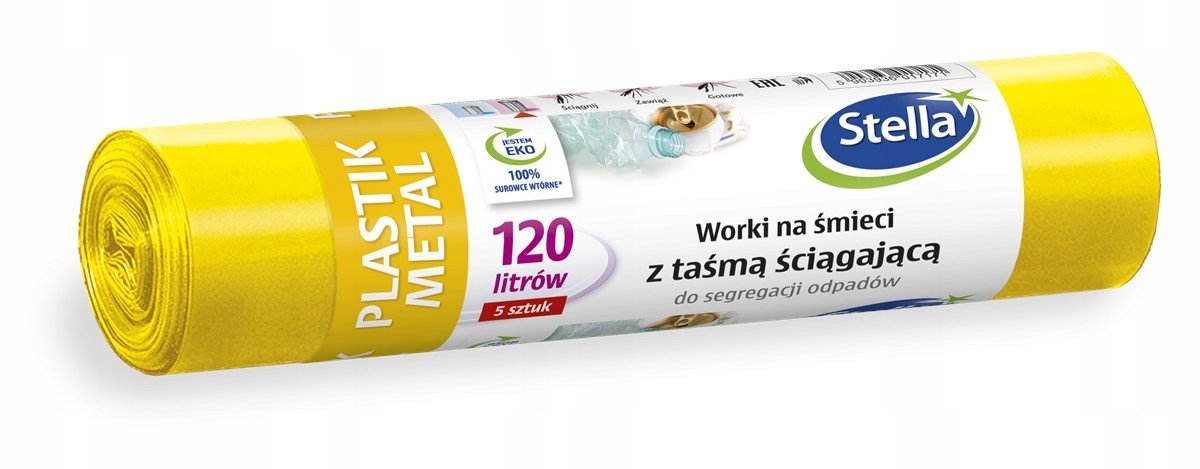 Worki z taśmą do segregacji żółte Plastik 120L a5