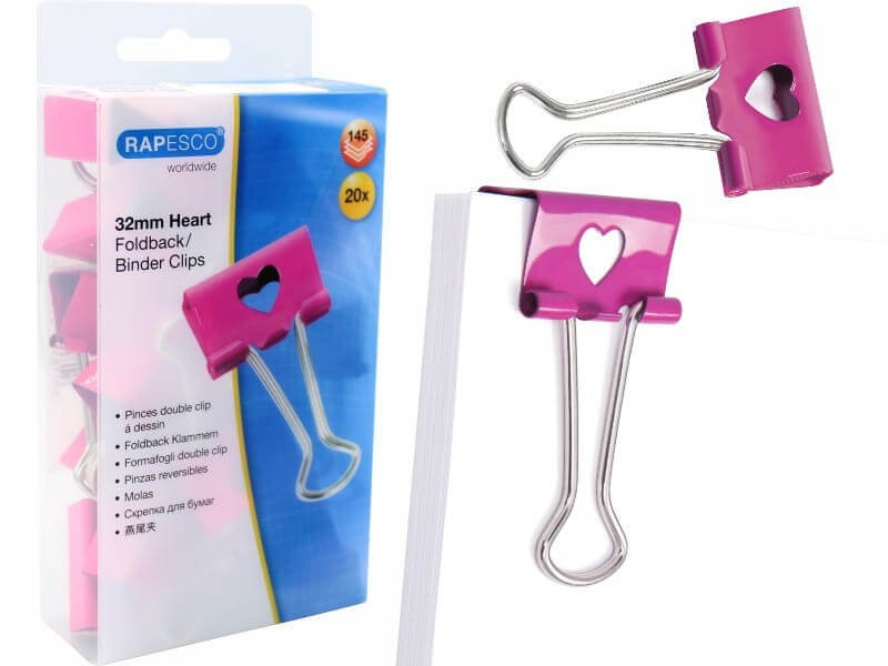 Klipy biurowe 32mm Rapesco różwy SERCE 20 sztuk