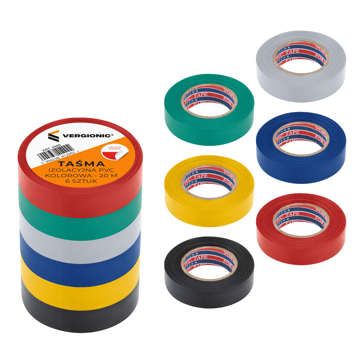 6x TAŚMA IZOLACYJNA CZARNA WODOODPORNA 17mm 20m