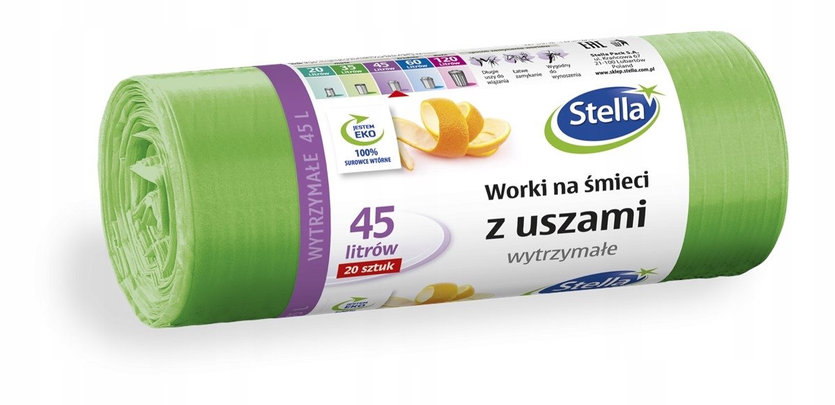 Stella Zielone Worki Śmieci Z Uszami 45l 20szt