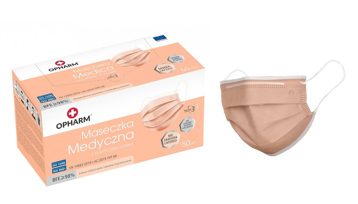 Opharm, Maska medyczna, Brzoskwiniowa, 50 szt.