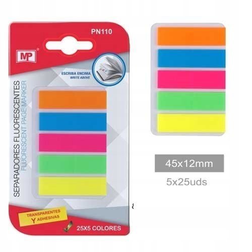 Karteczki indeksujące fluo 45x12mm 5x25K - MP Main Paper