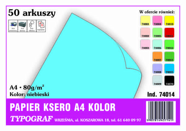 Papier kolorowy ksero Typograf A4 80 g niebieski