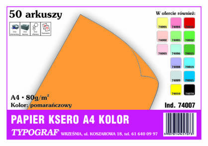 Papier kolorowy ksero Typograf A4 80 g pomarańczowy