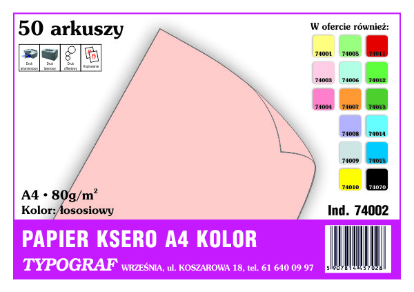 Papier kolorowy ksero Typograf A4 80 g łososiowy