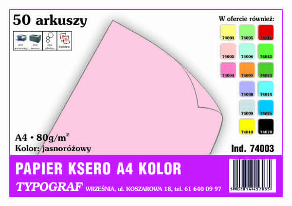 Papier kolorowy ksero Typograf A4 80 g jasnoróżowy