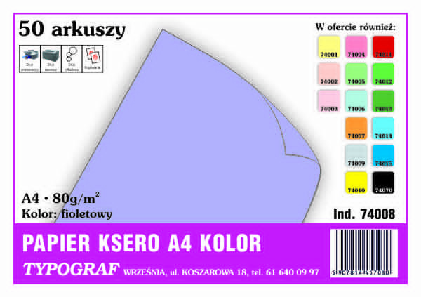 Papier kolorowy ksero Typograf A4 80 g fioletowy