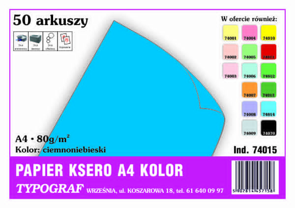 Papier kolorowy ksero Typograf A4 80 g ciemnoniebieski