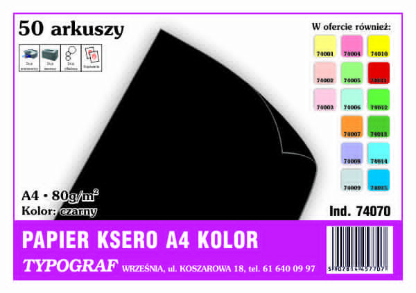 Papier kolorowy ksero Typograf A4 80 g czarny