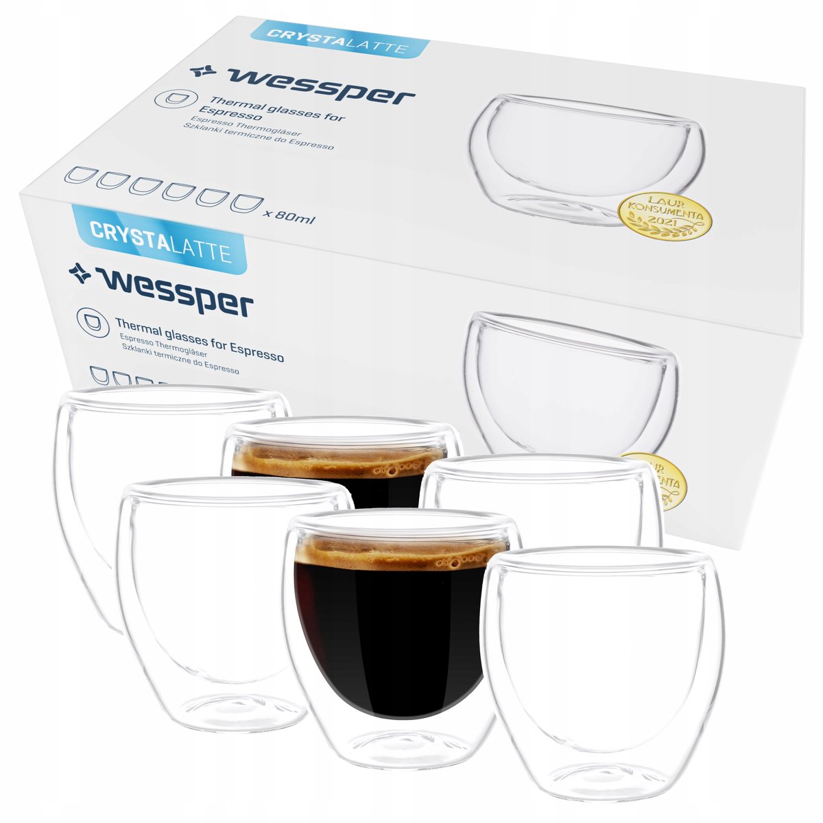 6X Szklanki Termiczne Do Kawy Herbaty-Espresso 80Ml