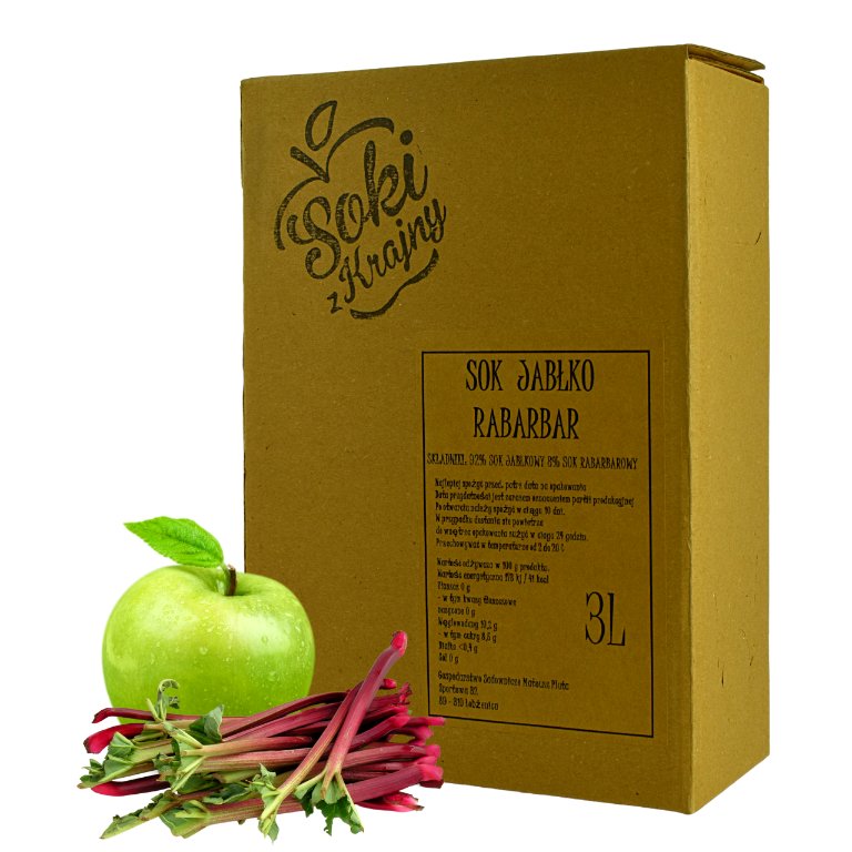 SOKI Z KRAJNY SOK JABŁKO-RABARBAR 3L NFC POLSKI TŁOCZONY NATURALNY Z RABARBAREM