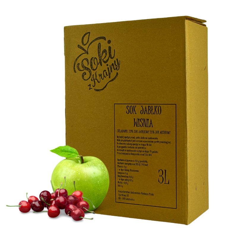 SOKI Z KRAJNY SOK JABŁKO-WIŚNIA 3L NFC SOK JABŁKOWY WIŚNIOWY TŁOCZONY NATURALNY ZDROWY DNA MOCZANOWA