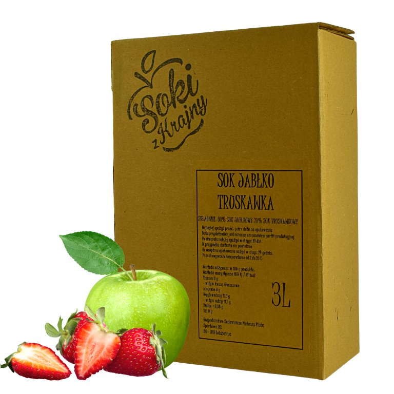 SOKI Z KRAJNY JABŁKO-TRUSKAWKA 3L NFC TŁOCZONY ZDROWY NATURALNY Z POLSKICH OWOCÓW