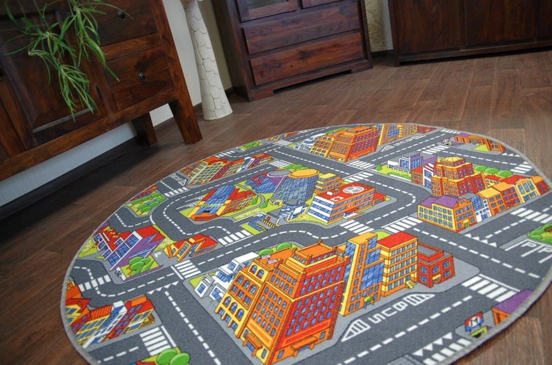 Dywan dziecięcy ULICZKI BIG CITY koło szary, koło 100 cm