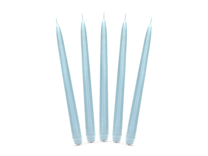 Świeca stożkowa matowa błękit, 24 cm, 5 szt.