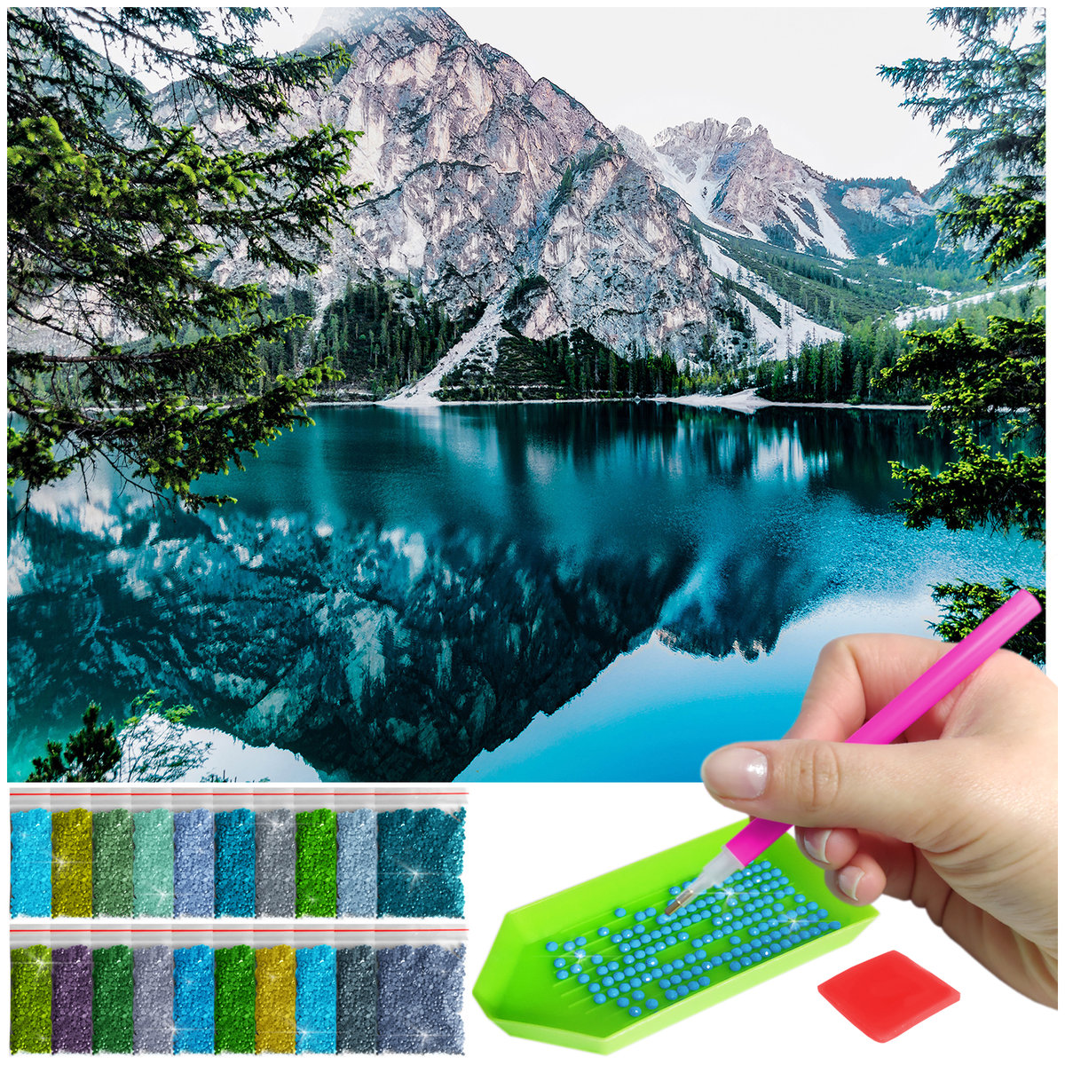 Haft Diamentowy ARTULIO, Obraz DIY 5D, Diamond Painting, Mozaika diamentowa 40x60cm (Górki krajobraz) + zestaw akcesoriów