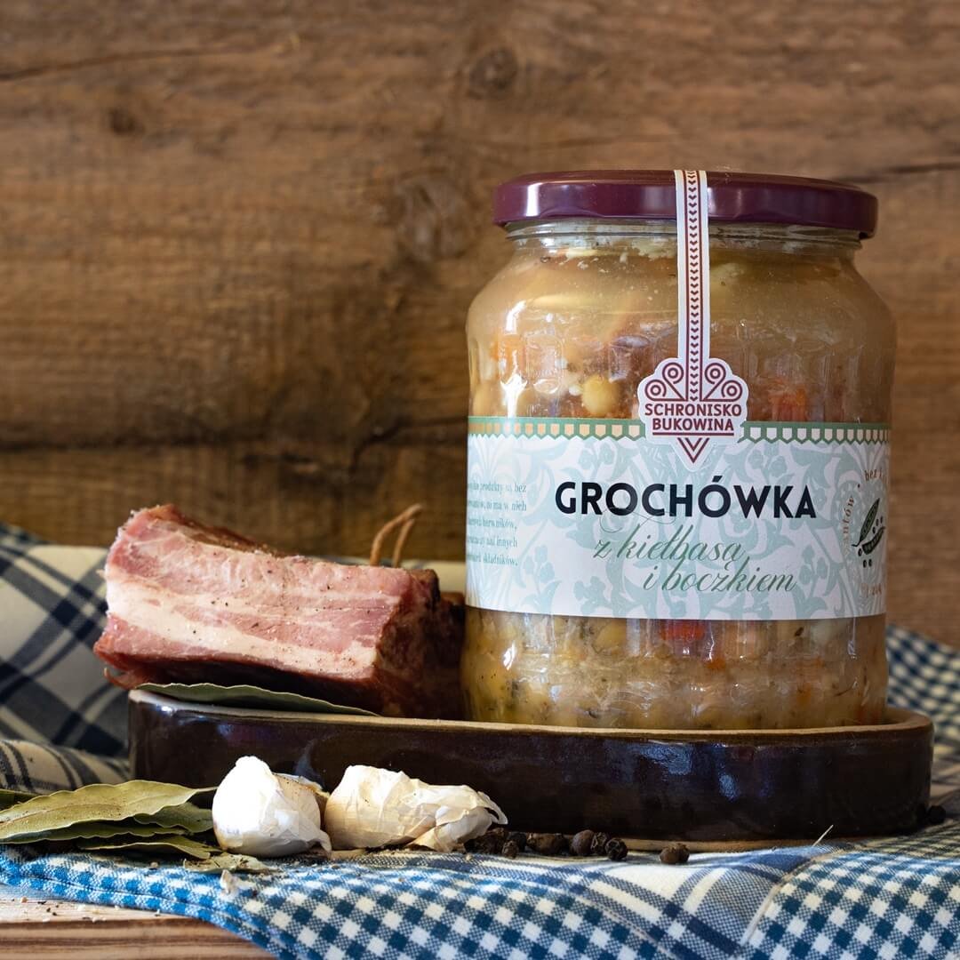 Zupa Grochówka Z Kiełbasą I Boczkiem 710 ml - Schronisko Bukowina