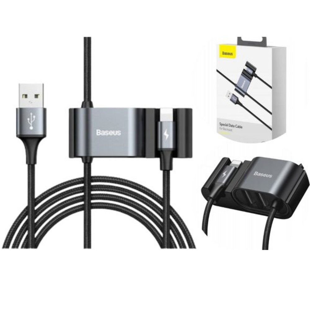 Baseus Special Data Kabel USB - Lightning iPhone + rozgałęźnik 2x USB HUB czarny CALHZ-01