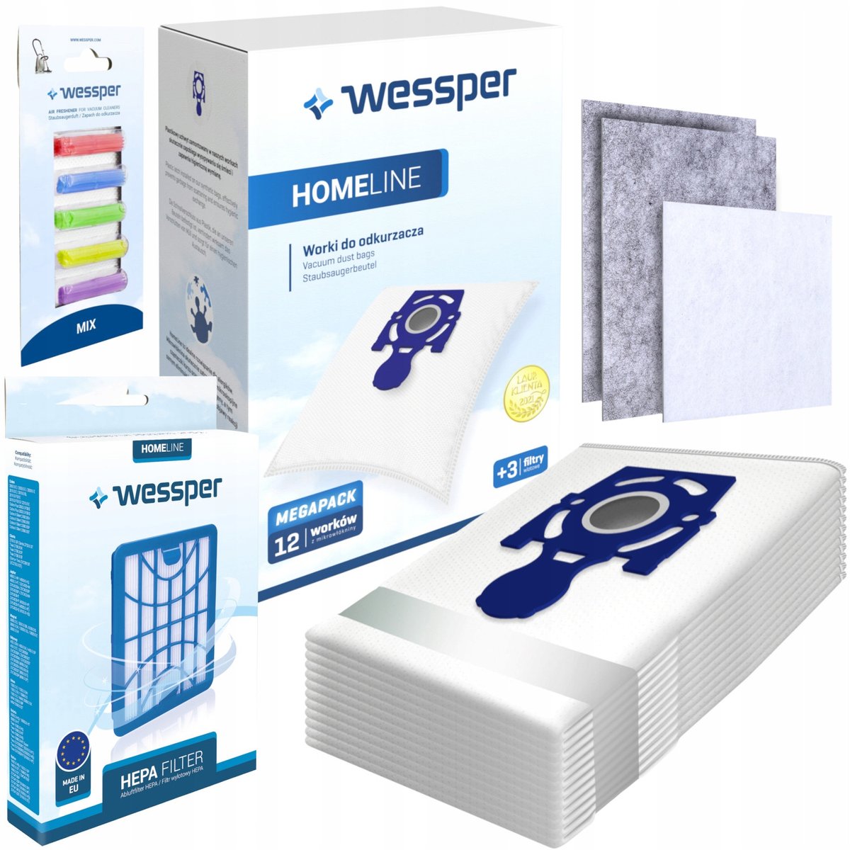 Worki Wessper Homeline Safbag Do Zelmer 12Szt + 3X Filtr Uniwersalny + Filtr Hepa + Zapach Mix Do Odkurzacza