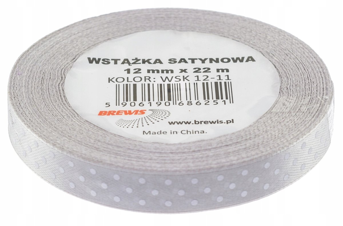 Brewis Wstążka dekoracyjna kropki 12mmx22m srebrna