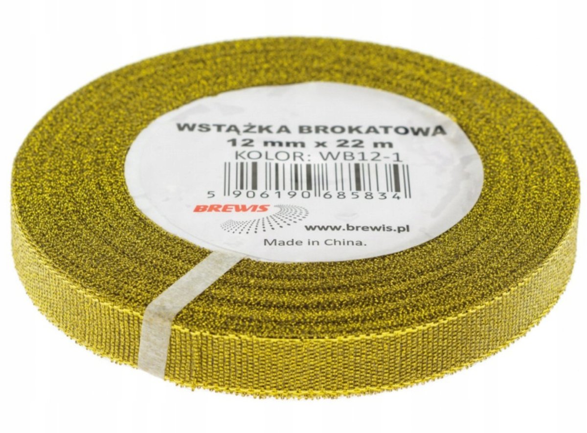 BREWIS Wstążka dekoracyjna brokatowa 12mmx22m złota Brewis WB12-1