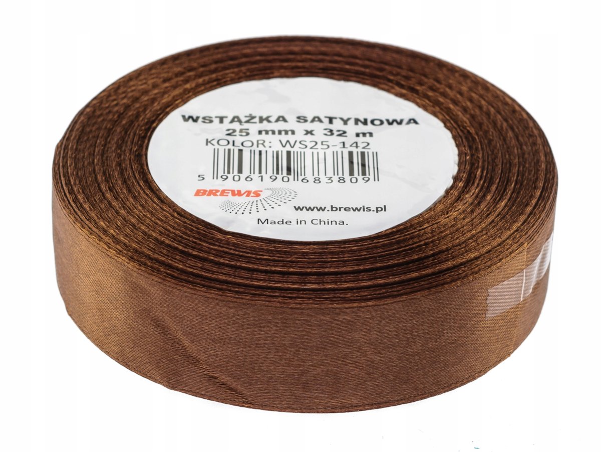 Brewis Wstążka satynowa BREWIS 25mm/32mm kolor 142 brązowy AA065BRW