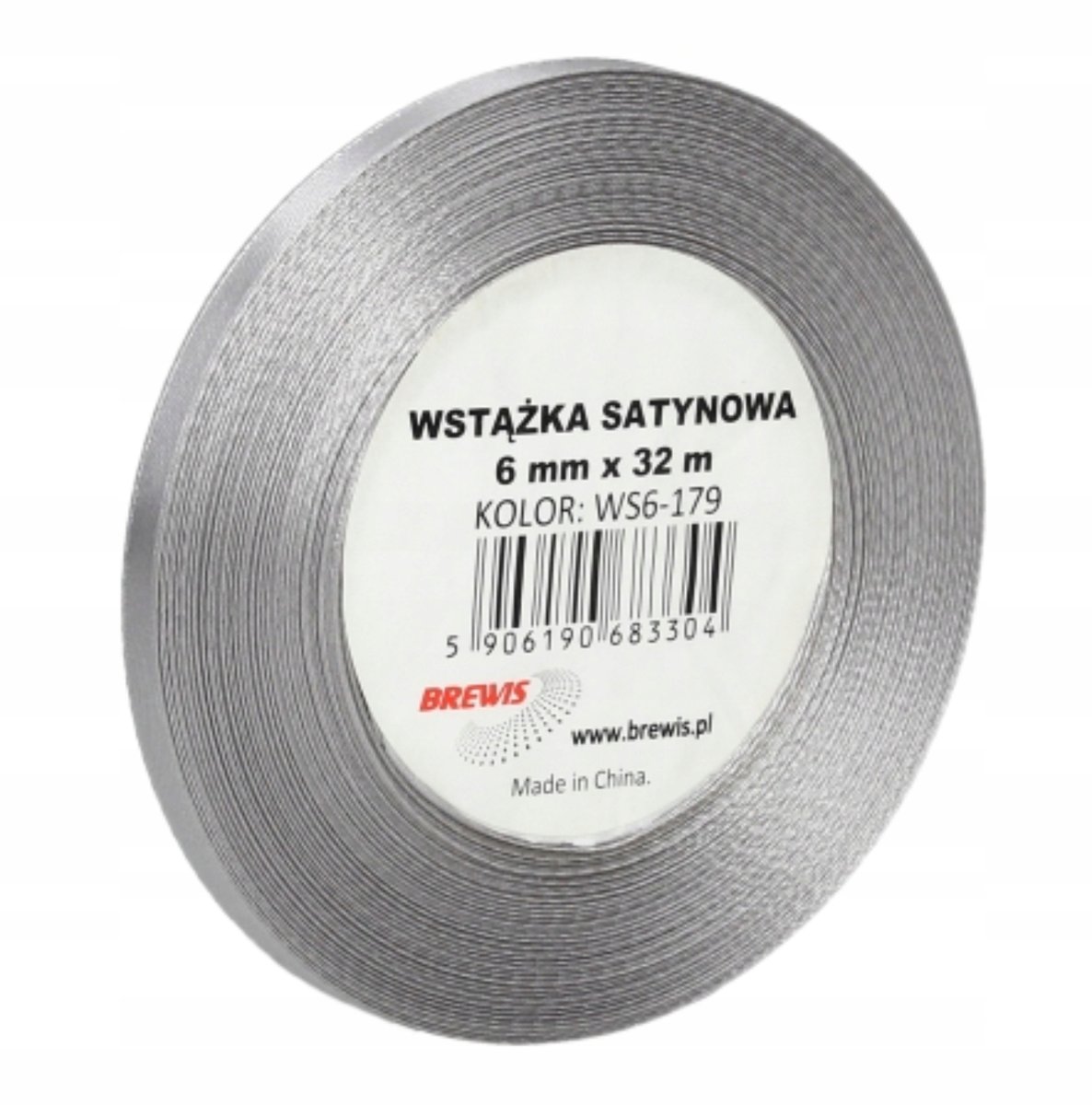 Brewis Wstążka dekoracyjna satynowa 6mm/32m srebrna 179